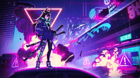 Katana Anime Girl Neon 4k