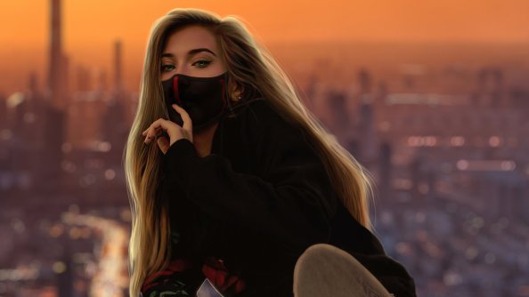 Girl Mask City Outdoor 4k
