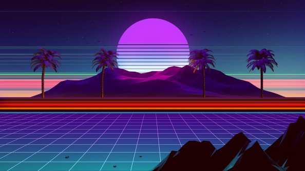 Palm Trees Neon Sun Rays 80s