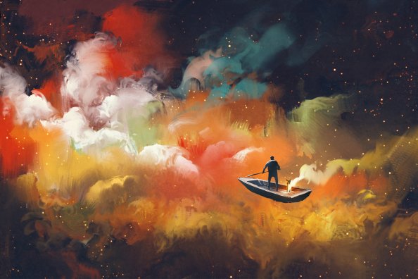 Artistic Cloud Boat Outer Space Floating 4k
