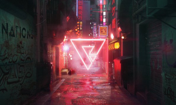 Cyberpunk Street Neon Abstract Triangle Art 5k