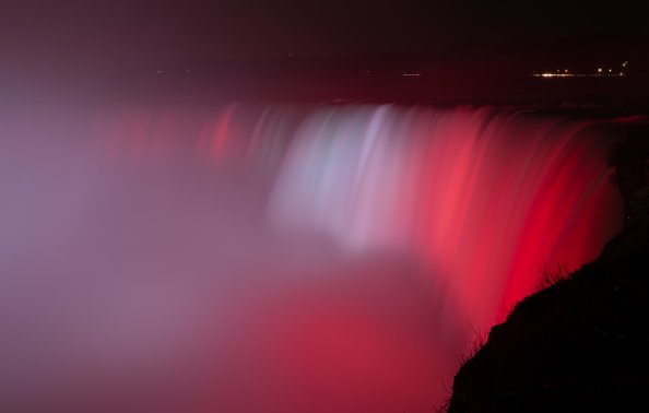 Niagara Falls Waterfall Red Backlight 5k