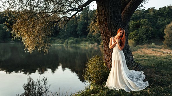 Girl Standing Alone Near Tree