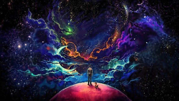 Little Prince With Dog Colorful Science Fiction Fantasy Art Stars Artwork 4k