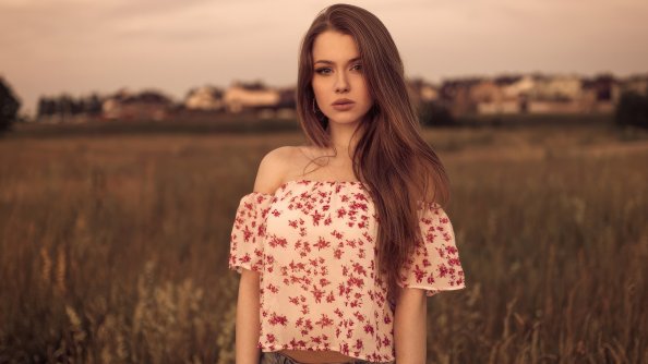 Brunette Girl In A Dress Shorts With Open Shoulder 5k