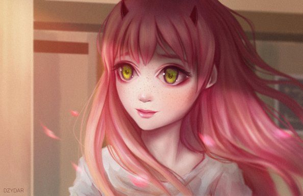 Cute Anime Girl Pink Hairs Red Eyes
