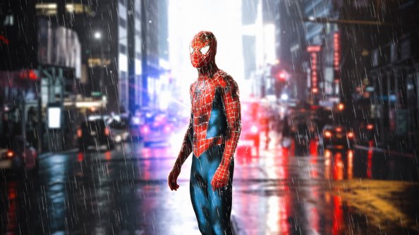 Spiderman Standing In Rain