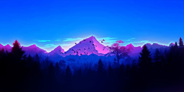 Forest Birds Mountains Vaporwave Minimalism