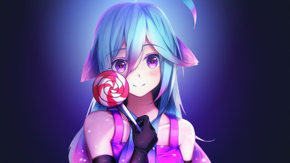 Anime Girl Cute Rainbows And Lolipop