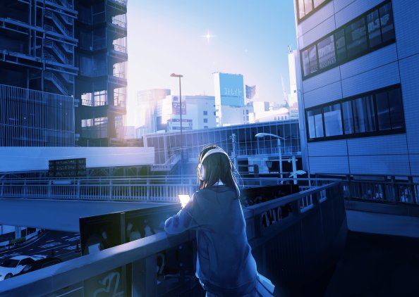 Balcony Traffic Lights Anime Girl Long Hair 5k