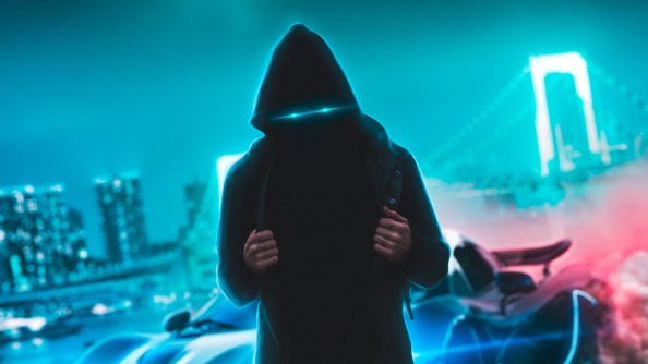 Neon Eyes Hoodie Guy With Sport Car