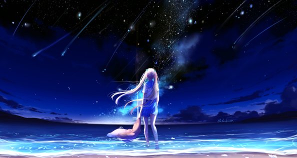 Animegirl Night Sea Stars Fantasy