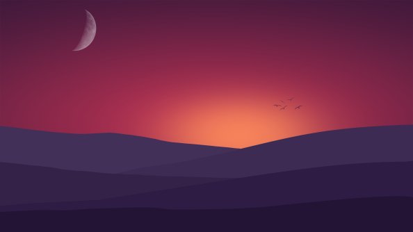Birds Flying Towards Sunset Landscape Minimalist 4k
