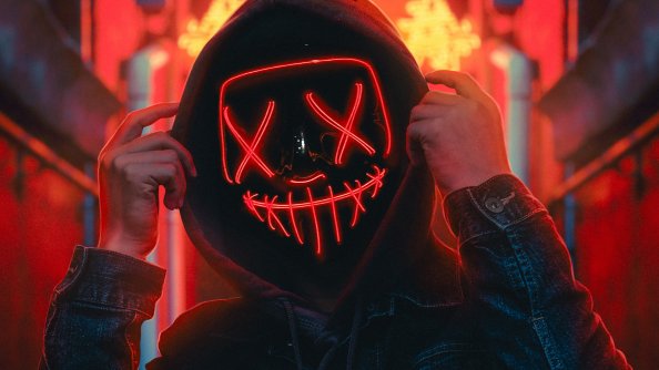 Hoodie Guy Red Neon Light 4k