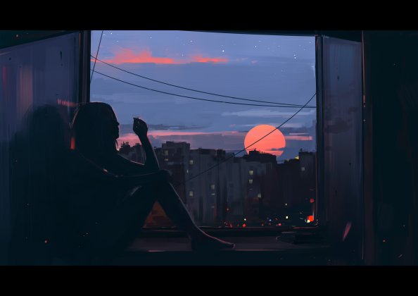 Girl Smoking Near Window Artwork