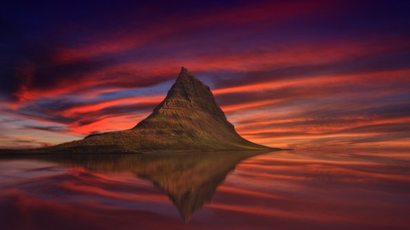 Kirkjufell Mountain Abenrot Sunset Dusk