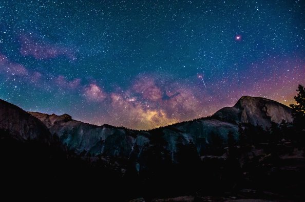 Stars Space Landscape Mountains
