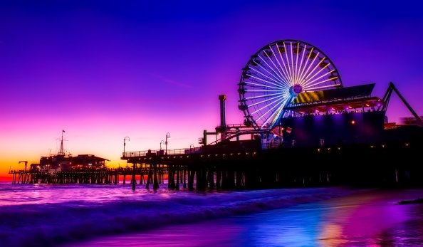 Santa Monica Ferris Wheel Colorful Golden Hour