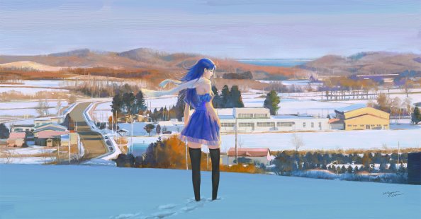 Anime Girl Blue Dress In Snow 4k