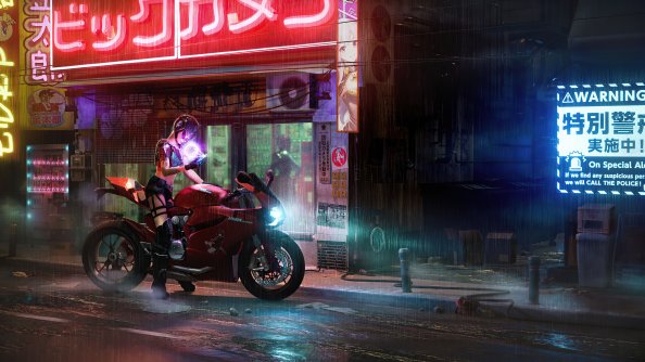 Girl Sitting On Ducati 1199 Cyberpunk