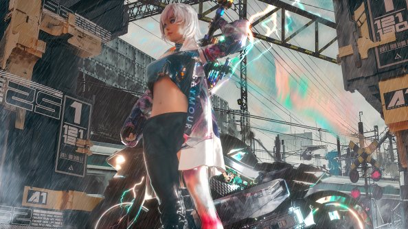 Anime Cyber Girl Sword And Bike