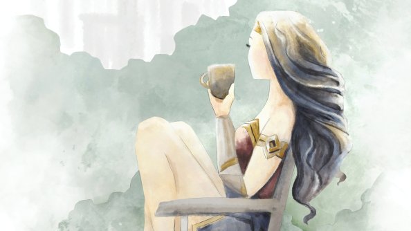 Wonder Woman Enjoying Coffee Digital Art 4k