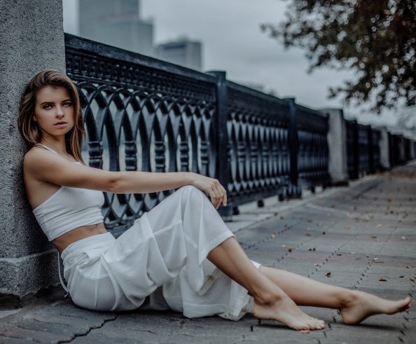 White Dress Girl Sitting