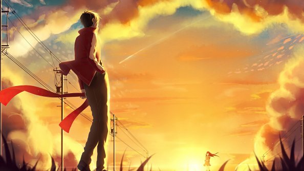 Anime Girl Boy Outdoor Powerlines 4k