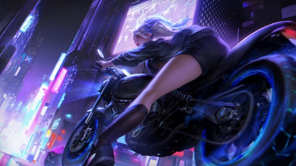 Biker Girl Neon City 4k