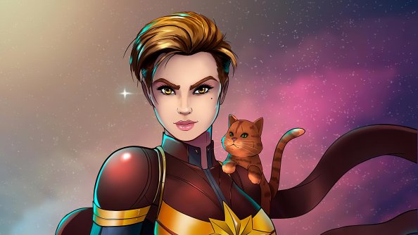 Captain Marvel With Cat 4k