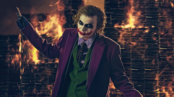 Heath Ledger Joker Cosplay Burning Buildings 4k