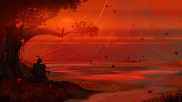 Knight Fall Evening Resting Under Tree