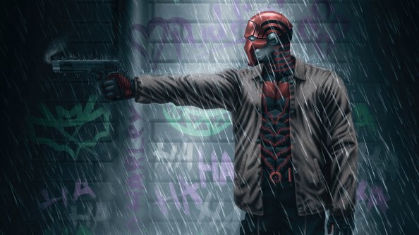 Red Hood Shotting In Rain 4k