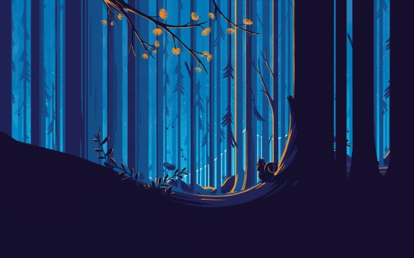 Squirrel Illustration Artwork Forest Trees Blue Sky