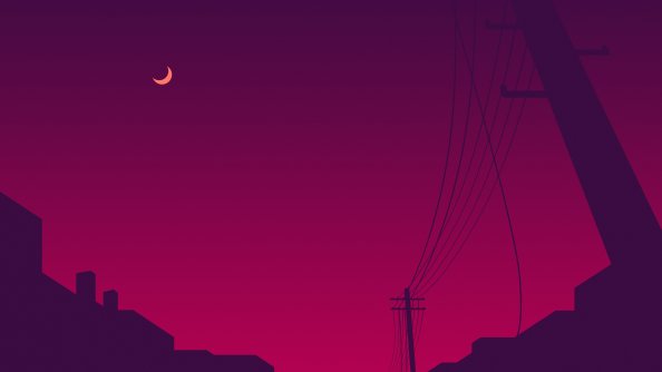 Power Lines Moon Sky Minimalism 4k