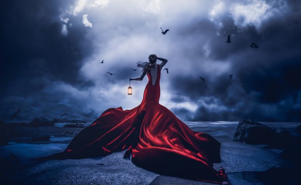 Lost In Night Girl Red Dress With Lantern