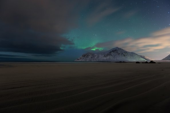 Aurora Borealis Mountains Sand Landscape 4k