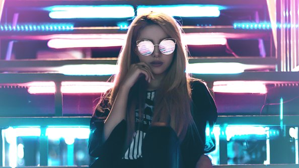 Girl Sunglasses Neon Lights