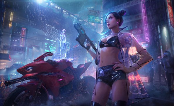 Cyber City Bike And Girl