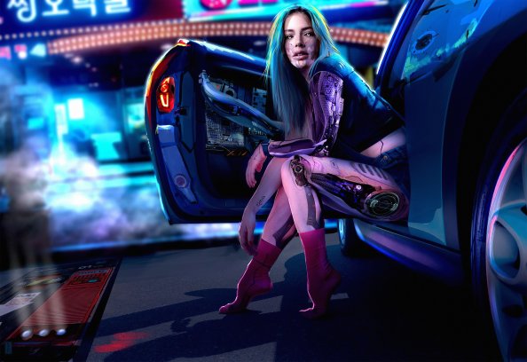 Cyberpunk Girl With Car4k