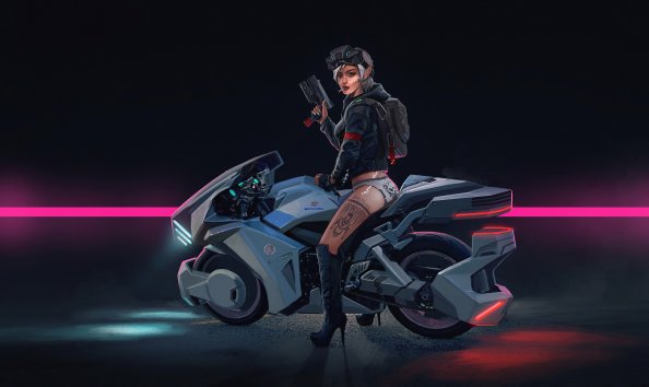 Cyberpunk Girl Bike4k