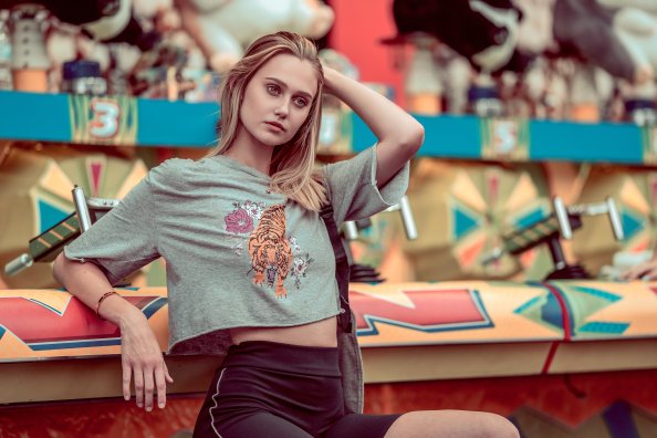 Blonde Girl Outdoors Hands In Hair