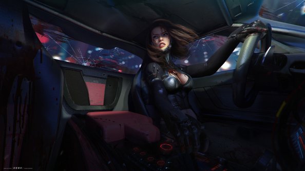 Injured Girl Driving Car Artwork