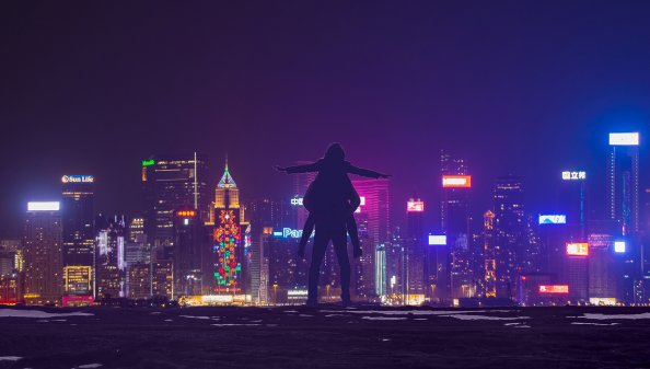 Love Couple Roof City Lights