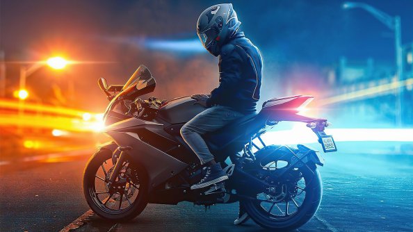 Biker On Road Lights 4k