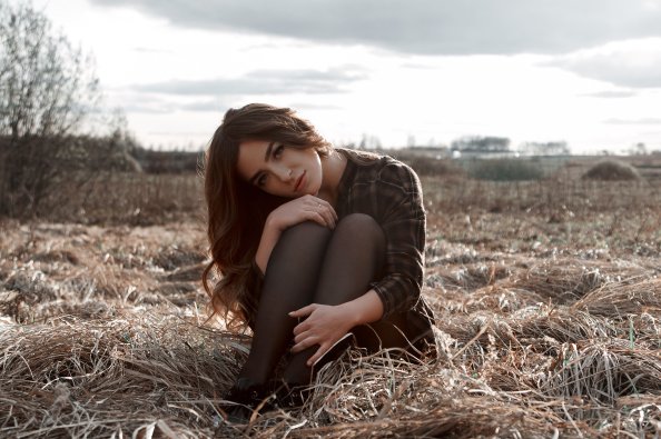 Long Black Hair Girl Looking At Viewer Outdoors