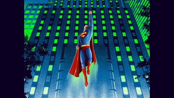 Superman Flying Above Artwork