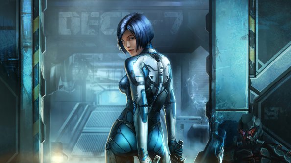 Blue Cyberpunk Cyborg Girl
