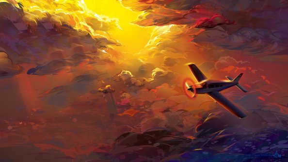 Flying Plane In Clouds Artwork HD