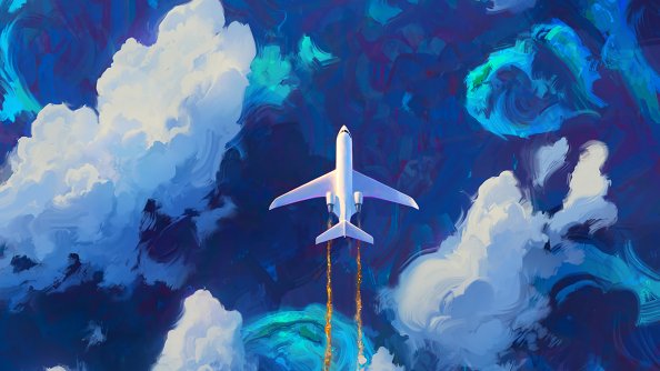 Flying Plane In Clouds Artwork